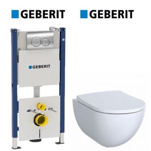 Инсталляция Geberit Duofix (4-в-1) комплект 458.161.21.1 с унитазом Geberit Acanto (без ободка) + (сиденье Soft Close)